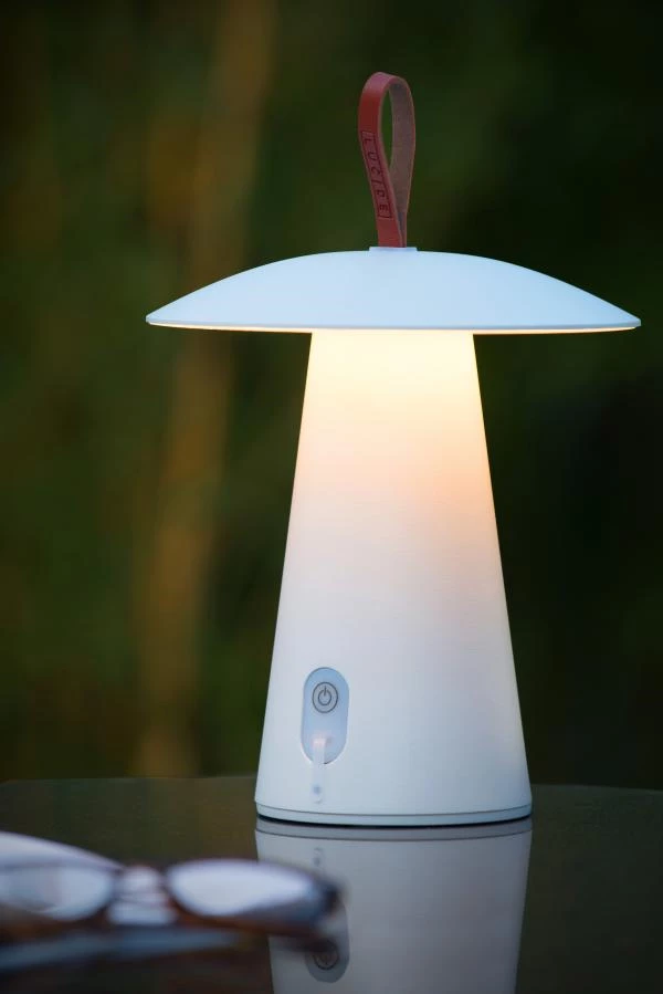 Lucide LA DONNA - Rechargeable Table lamp Outdoor - Battery - Ø 19,7 cm - LED Dim. - 1x2W 2700K - IP54 - 3 StepDim - White - ambiance 2